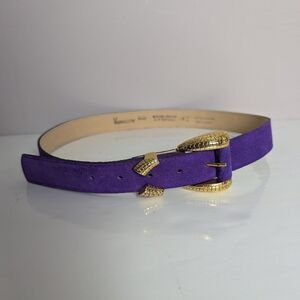 Vintage 90s Vermillion Purple Suede Belt – Gold Snake-Texture Hardware, Size L